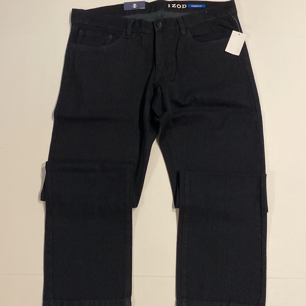Izod SZ 34 x 30 Black Slim Straight Fit Denim Jeans New D23 - Picture 11 of 14